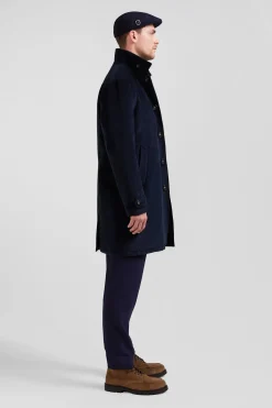 Manteau en coton mélangé à carreaux bleu marine
