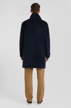 Manteau en coton mélangé à carreaux bleu marine