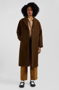 Manteau en drap de laine mélangée marron coupe Oversized