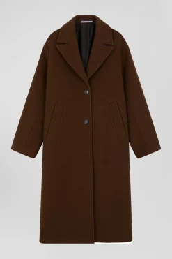 Manteau en drap de laine mélangée marron coupe Oversized