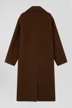 Manteau en drap de laine mélangée marron coupe Oversized