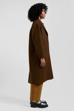 Manteau en drap de laine mélangée marron coupe Oversized