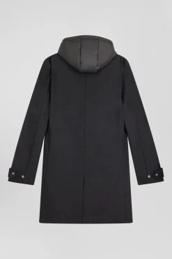 Manteau en jersey de laine double face noir parmenture matelassée