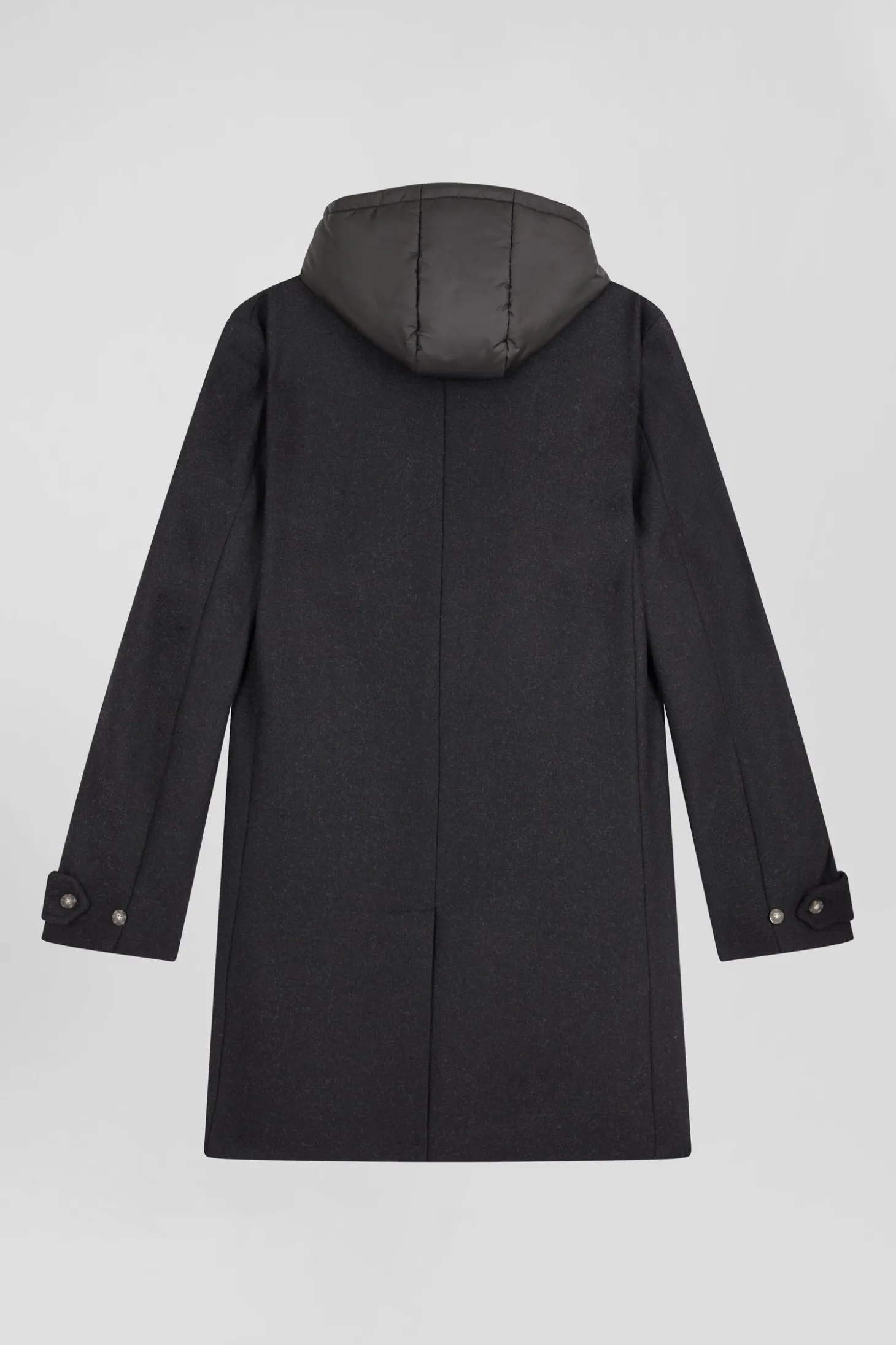 Manteau en jersey de laine double face noir parmenture matelassée
