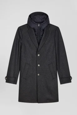 Manteau en jersey de laine double face gris anthracite parmenture matelassée