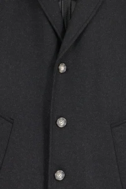 Manteau en jersey de laine double face noir parmenture matelassée