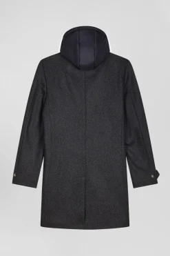 Manteau en jersey de laine double face gris anthracite parmenture matelassée