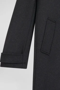 Manteau en jersey de laine double face noir parmenture matelassée