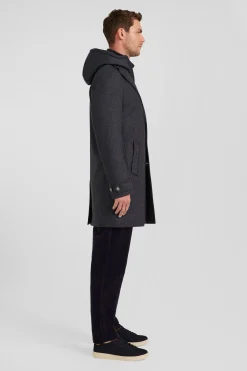 Manteau en jersey de laine double face gris anthracite parmenture matelassée