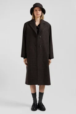 Manteau en laine mélangée à carreaux marron coupe Regular