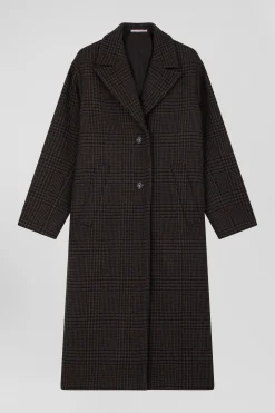 Manteau en laine mélangée à carreaux marron coupe Regular