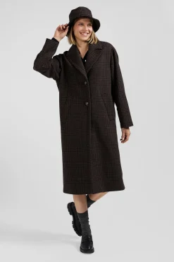 Manteau en laine mélangée à carreaux marron coupe Regular