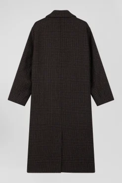 Manteau en laine mélangée à carreaux marron coupe Regular