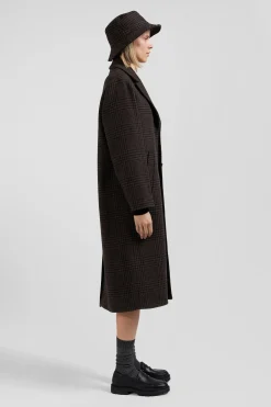 Manteau en laine mélangée à carreaux marron coupe Regular