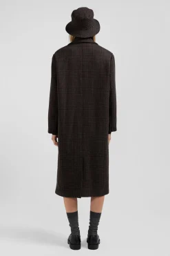 Manteau en laine mélangée à carreaux marron coupe Regular