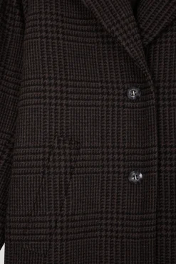 Manteau en laine mélangée à carreaux marron coupe Regular
