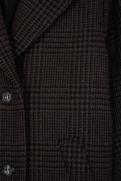 Manteau en laine mélangée à carreaux marron coupe Regular