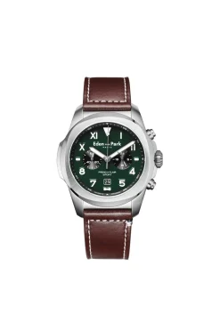 Montre à quartz chronographe en cuir vert