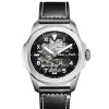 Montre automatique skeleton en cuir noir