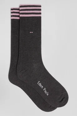 Paire de chaussettes grises à détails cerclés en coton stretch