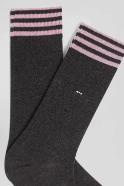 Paire de chaussettes grises à détails cerclés en coton stretch