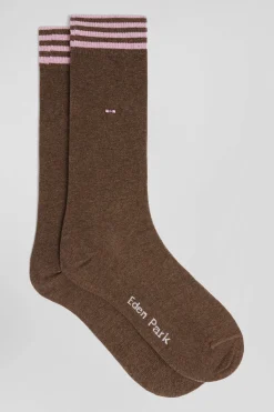 Paire de chaussettes marron à détails cerclés en coton stretch