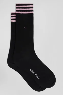 Paire de chaussettes noires à détails cerclés en coton stretch