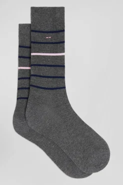 Paire de chaussettes rayées en coton stretch grise