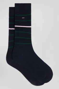 Paire de chaussettes rayées en coton stretch bleu marine