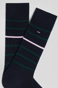 Paire de chaussettes rayées en coton stretch bleu marine
