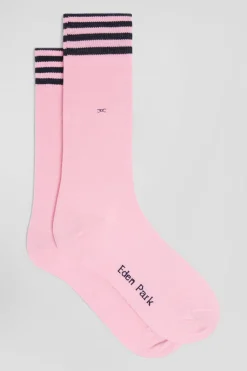 Paire de chaussettes roses à détails cerclés en coton stretch