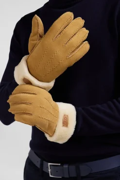 Paire de gant en cuir shearling camel