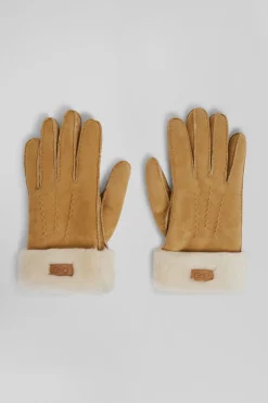 Paire de gant femme en cuir shearling camel