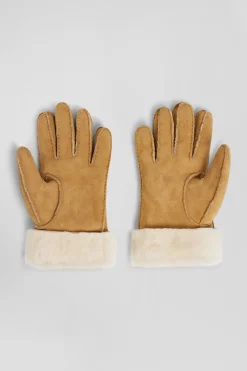 Paire de gant femme en cuir shearling camel