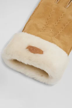 Paire de gant femme en cuir shearling camel