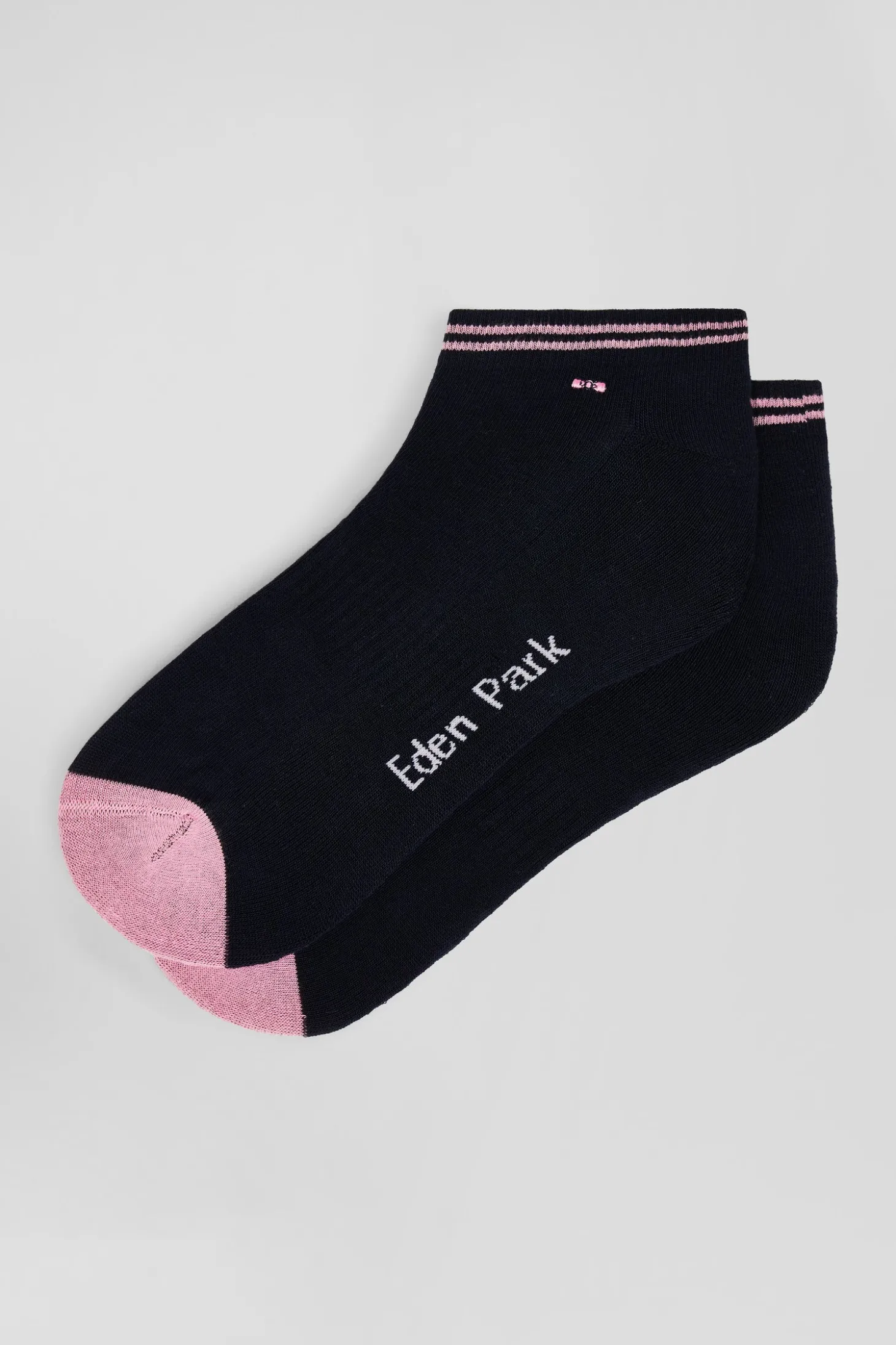 Paire de socquettes bicolores en coton bleu marine bords à rayures cerclées