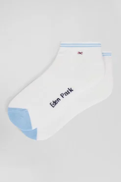 Paire de socquettes bicolore en coton blanc bords à rayures cerclées