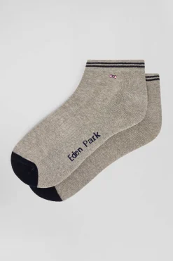 Paire de socquettes bicolores en coton gris bords à rayures cerclées