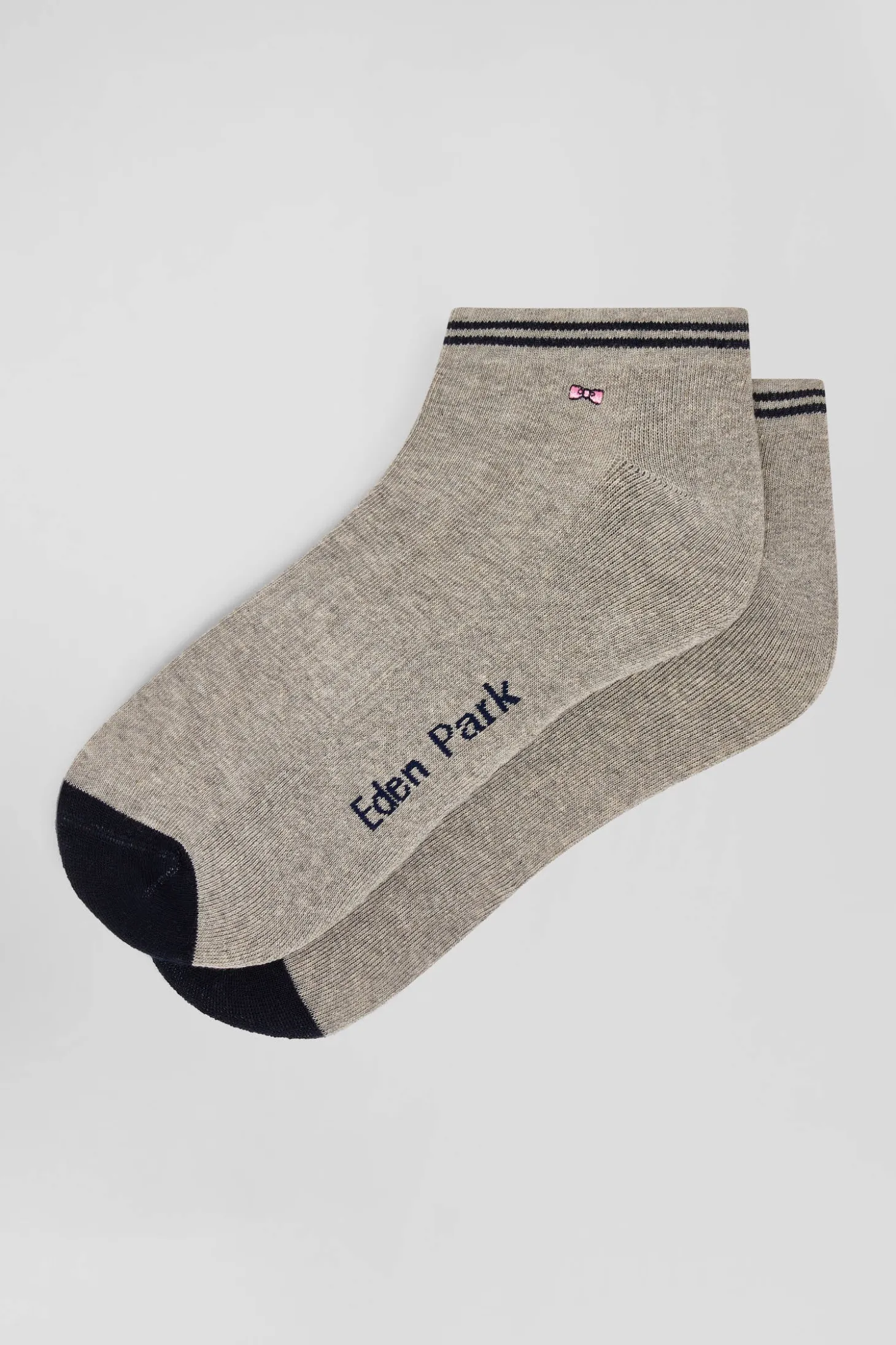 Paire de socquettes bicolores en coton gris bords à rayures cerclées