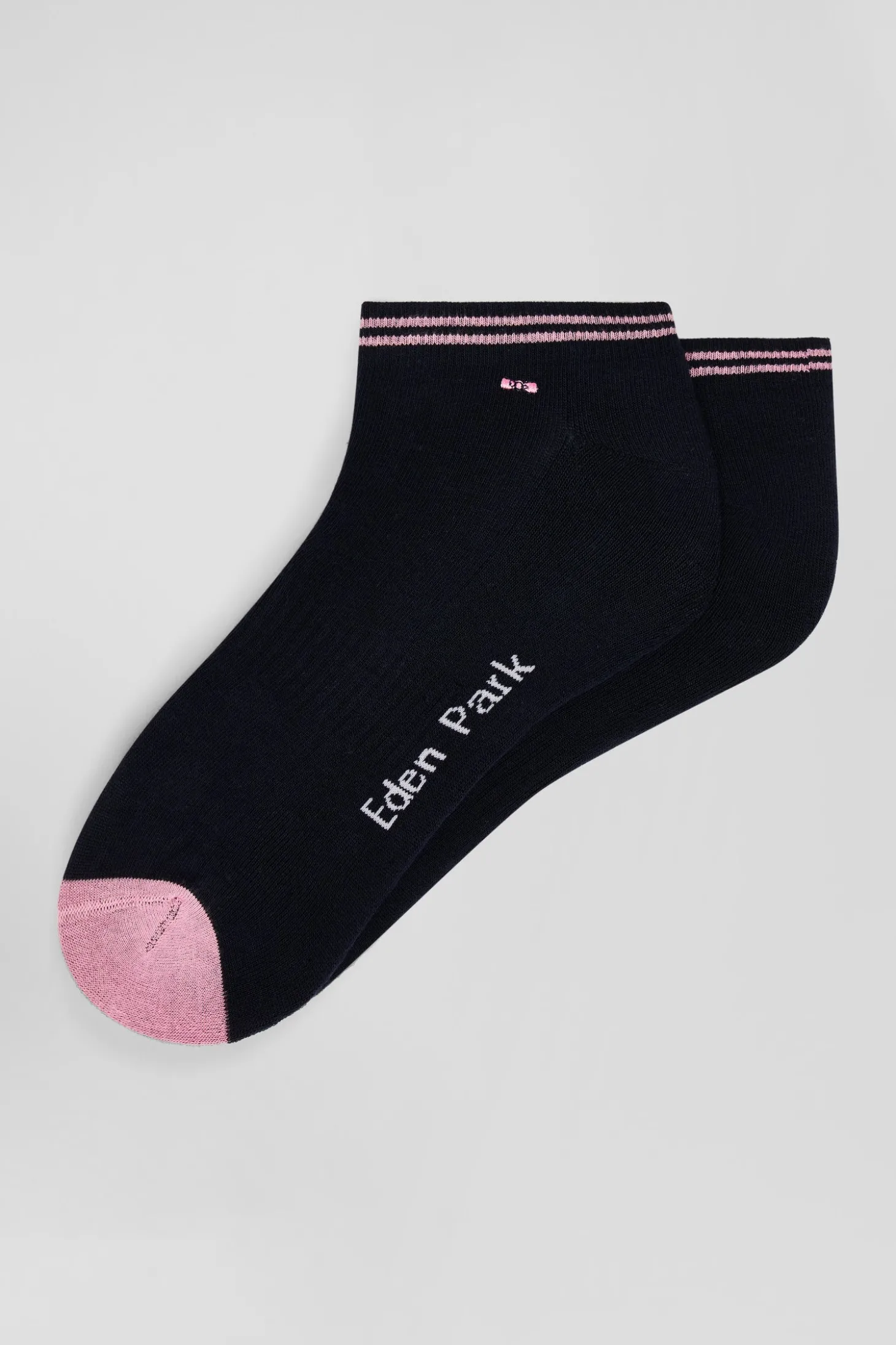Paire de socquettes bicolores en coton bleu marine bords à rayures cerclées