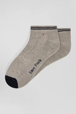 Paire de socquettes bicolores en coton gris bords à rayures cerclées