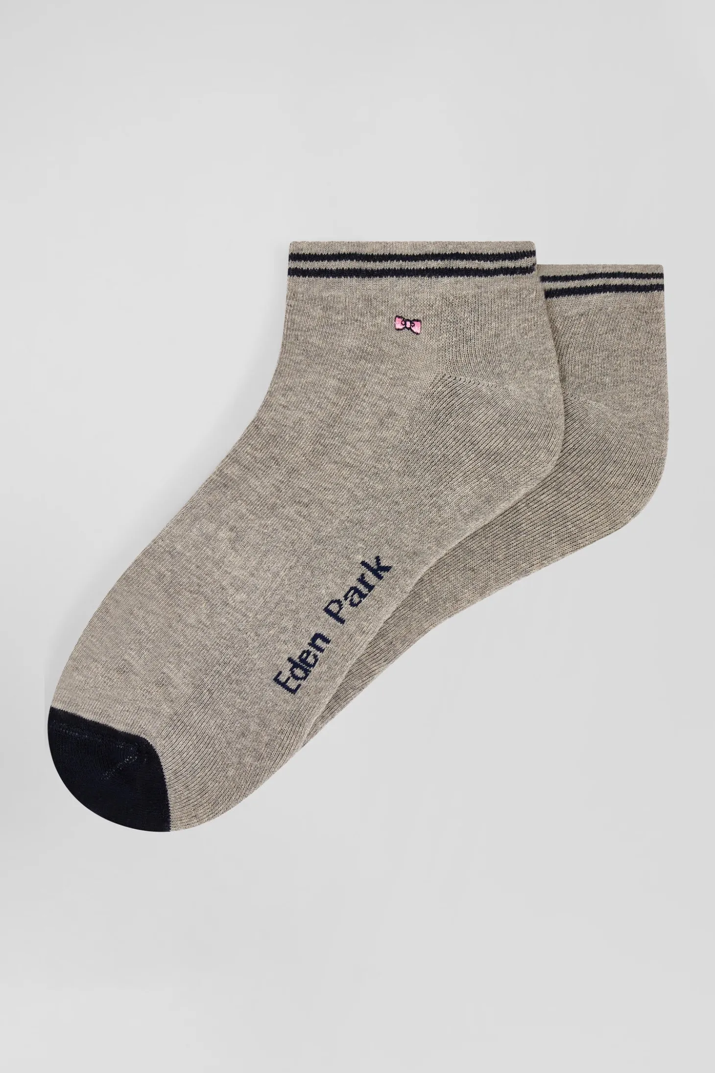 Paire de socquettes bicolores en coton gris bords à rayures cerclées