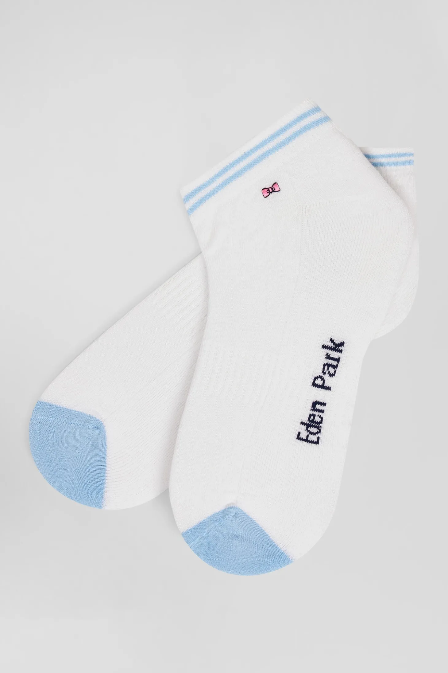 Paire de socquettes bicolore en coton blanc bords à rayures cerclées