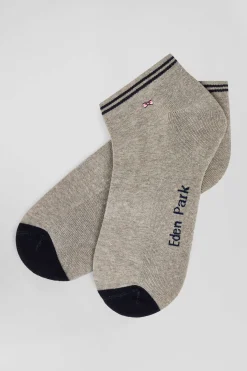 Paire de socquettes bicolores en coton gris bords à rayures cerclées