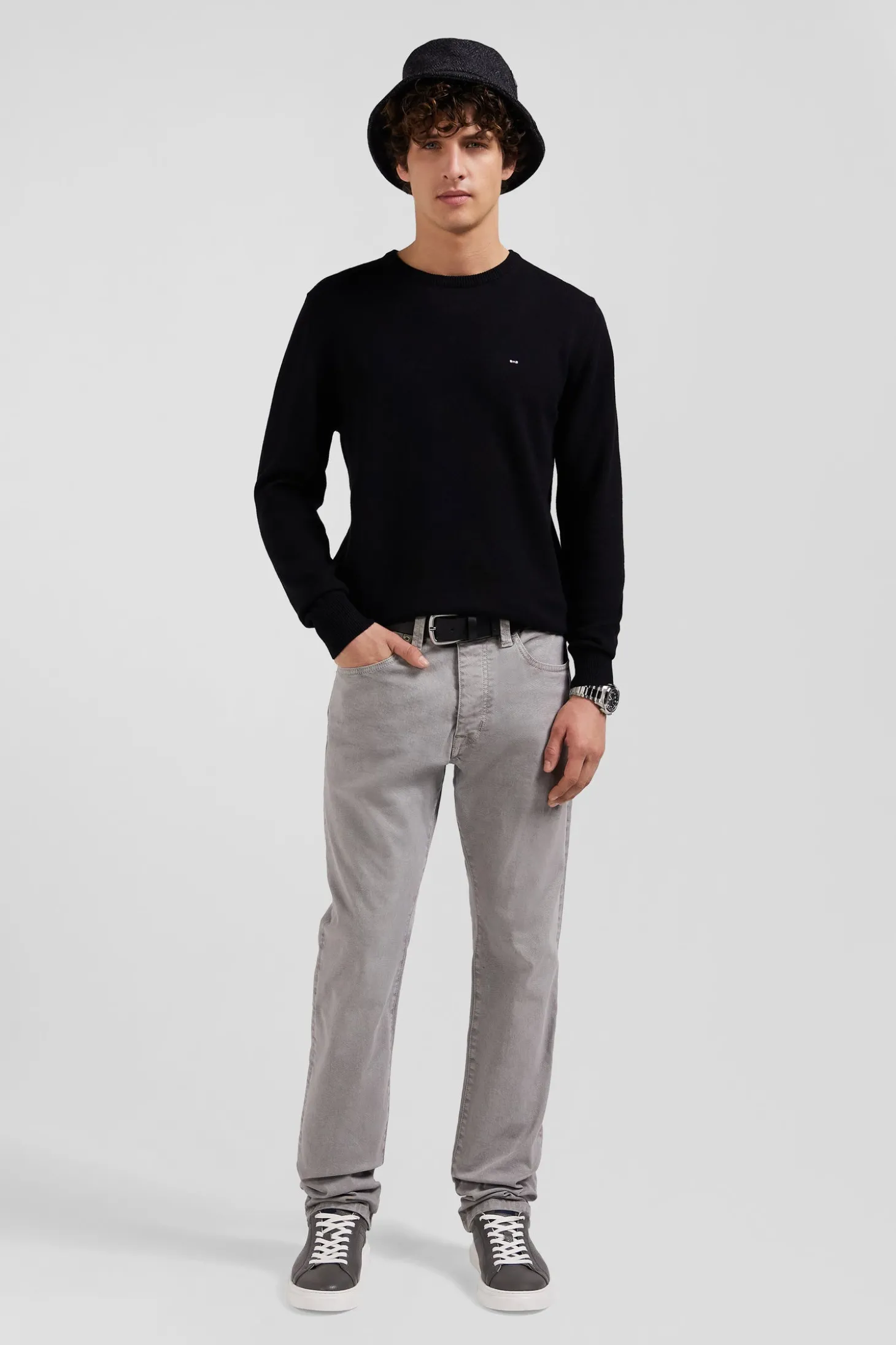 Pantalon 5 poches en coton stretch gris coupe Regular