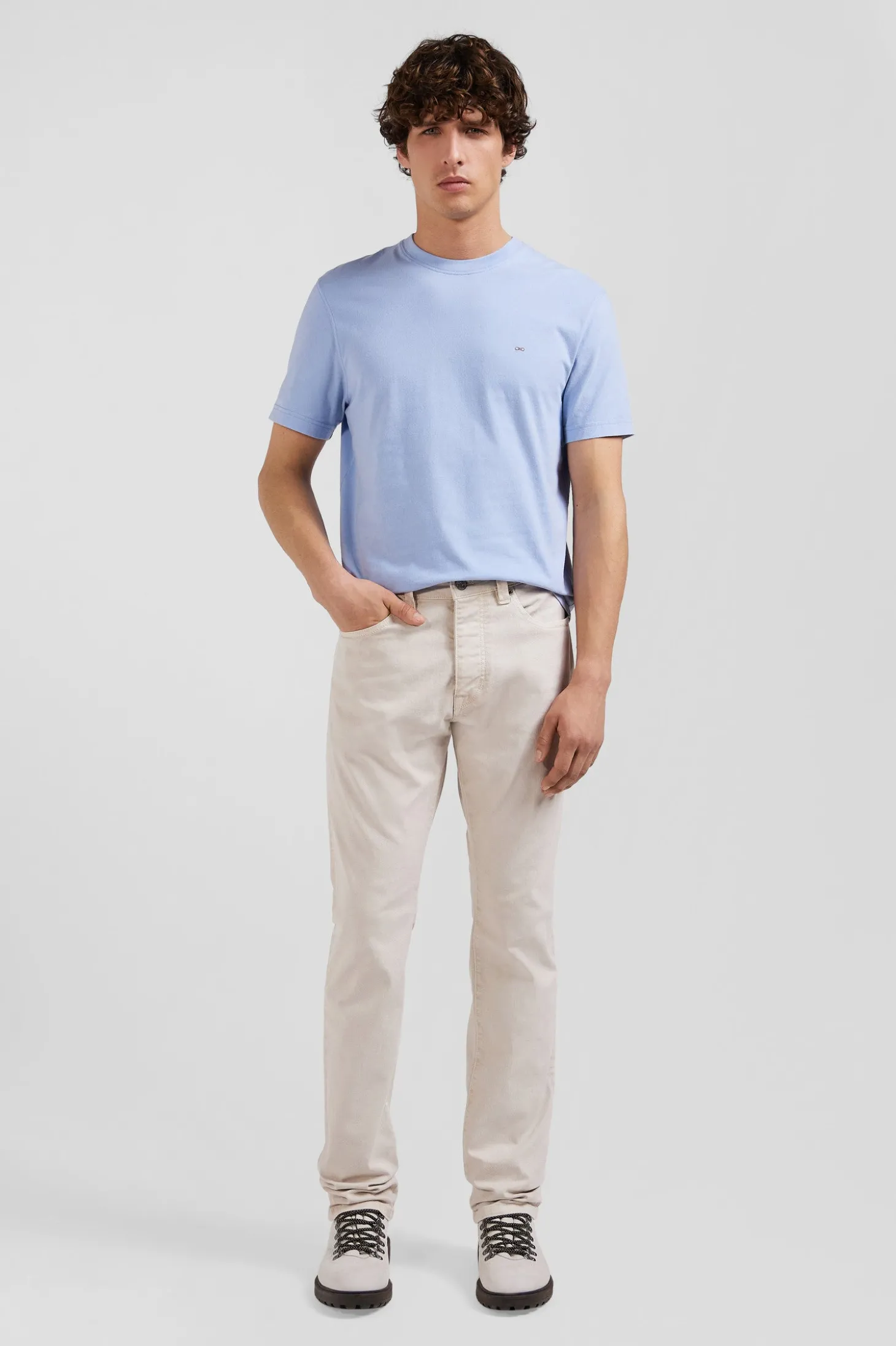Pantalon 5 poches en coton stretch écru coupe Regular