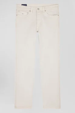Pantalon 5 poches en coton stretch écru coupe Regular