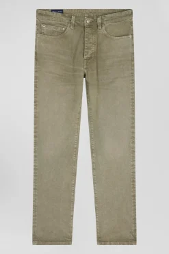 Pantalon 5 poches en coton stretch beige coupe Regular