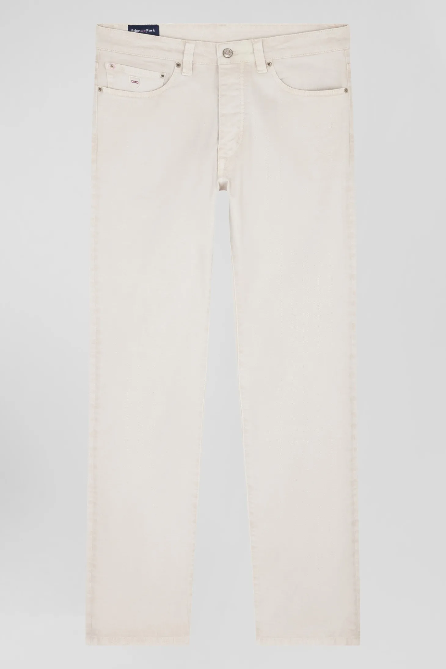 Pantalon 5 poches en coton stretch écru coupe Regular
