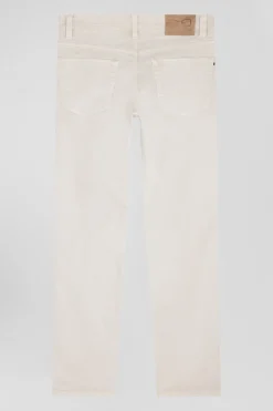 Pantalon 5 poches en coton stretch écru coupe Regular
